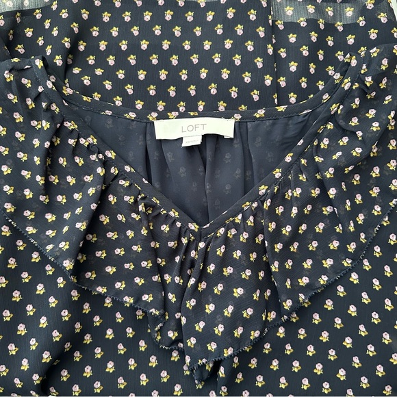 LOFT Rose Ruffle V-neck Blouse - Picture 3 of 8